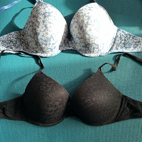 Victoria’s Secret Pink Bra Bundle 3 Black Leopard Lace Polka Dot Blue Floral 36B - Picture 4 of 5